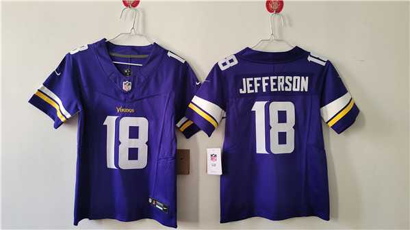 Womens Minnesota Vikings #18 Justin Jefferson Purple F.U.S.E. Vapor Untouchable Limited Football Stitched Jersey(Run Small)->women nfl jersey->Women Jersey